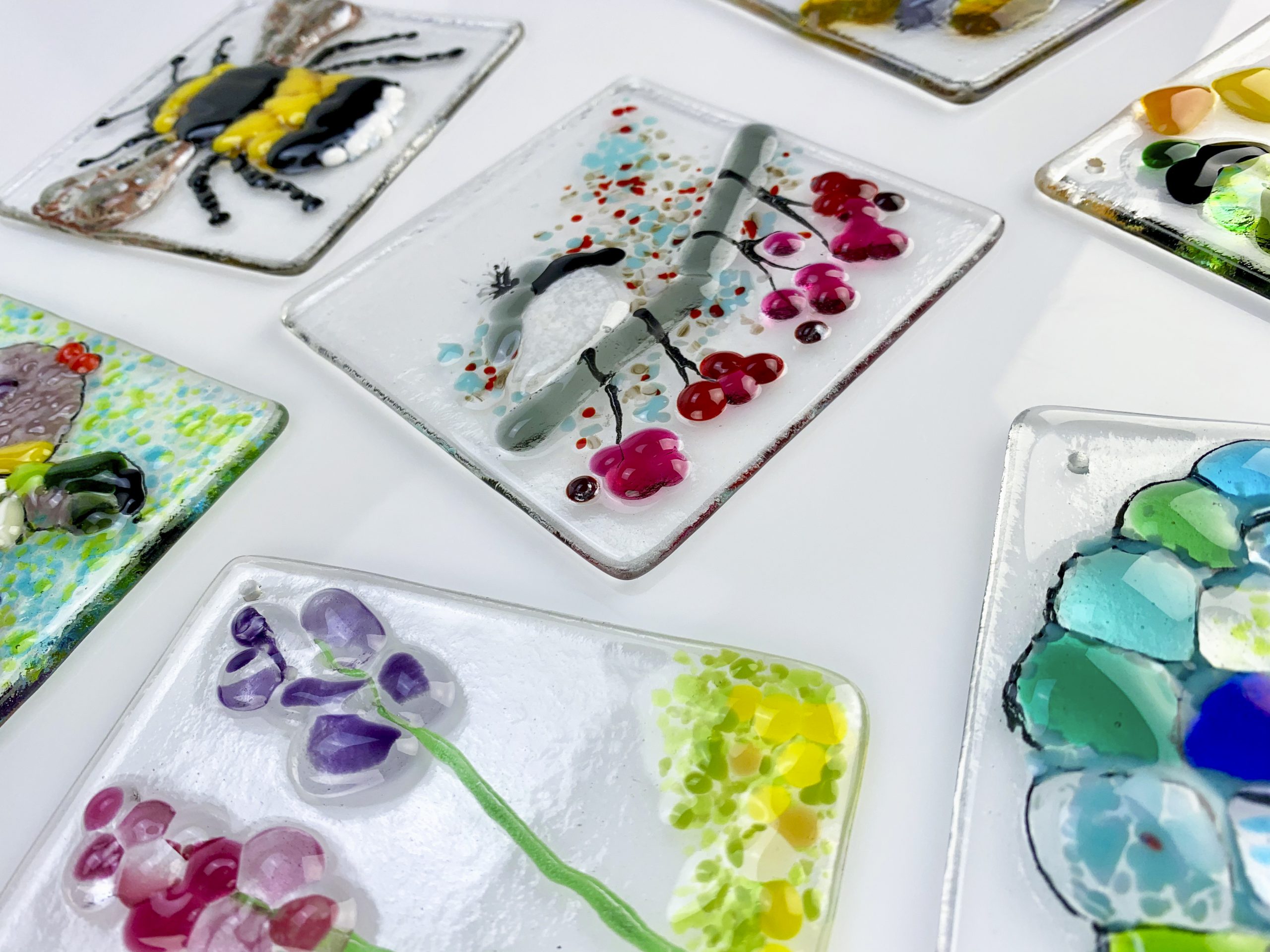 Group of fused glass tiles